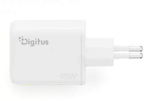 Digitus USB GaN Charger 45W, 1x USB-C, 1x USB-A. Aufladetyp: Drinnen, Energiequelle: AC, Aufladekompatibilität: Universal.