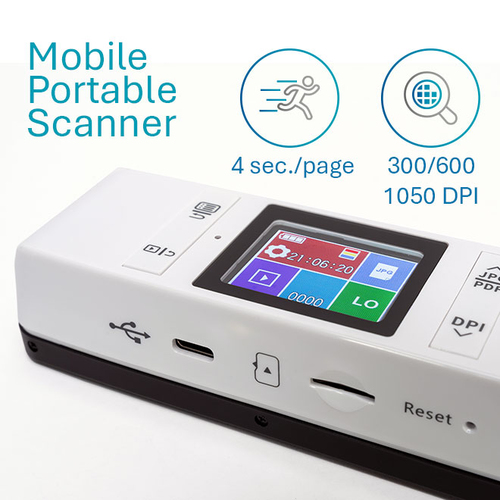 I.R.I.S. IRIScan Book 7. Optical scanning resolution: 1050 x 1050 DPI. Product colour: White, Display diagonal: 3.81 cm (1