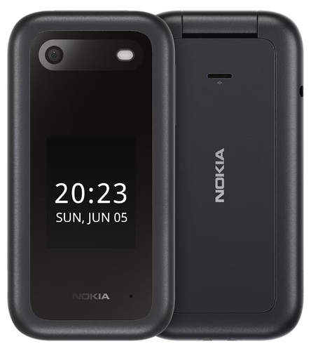 Nokia 2660 Flip - 4G, VoLTE, 2,8"+1,77", 0,3MP, 48MB/128MB, Black. Form factor: Flip. SIM card capability: Dual SIM. Displ