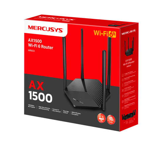 Mercusys MR60X. Tipo di connessione WAN: RJ-45. Banda Wi-Fi: Dual-band (2.4 GHz/5 GHz), Wi-Fi standard: Wi-Fi 6 (802.11ax)