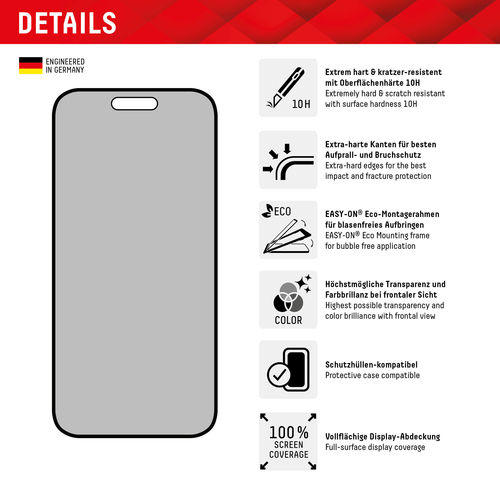 DISPLEX Privacy Glas für Apple iPhone 15/15 Pro