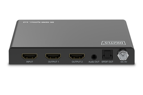 Digitus 8K HDMI Splitter, 1x2. Video Porttyp: HDMI, Teilnehmerausgang: 2x HDMI. Maximale Auflösung: 7680 x 4320 Pixel, Pro