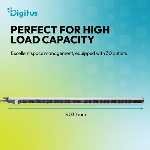 Digitus Basis IT PDU, single-phase 32 A, 24 x C13, 2 x C19, 4 x grounded outlets, 3 m power cord, IEC 60309 32 A plug. PDU