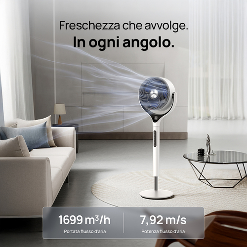 Dreo TurboPoly 565S – Ventilatore Circolatore Smart con Tecnologia TurboWind – Gittata 30,5m, Flusso d'Aria 3D, Luce RGB, 