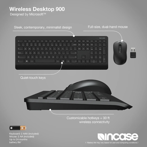 Incase Designed by Microsoft Wireless Desktop 900 Tastatur & Maus - Englisch (GB) - Tastatur, Kabellos USB, Schwarz - Maus