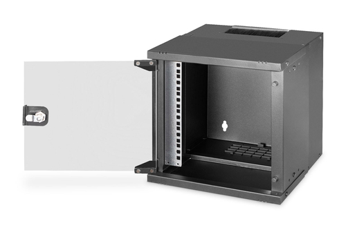 Digitus SOHO PRO 6U Wall Mountable Enclosed Cabinet Rack Cabinet for Networking254 mm Rack Depth - Black - Glass, Steel, S
