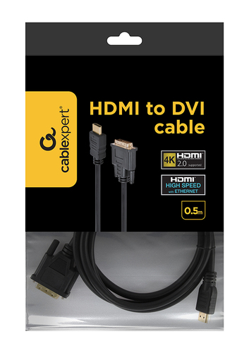 Gembird 1.8m, HDMI/DVI, M/M. Lunghezza cavo: 1,8 m, Connettore 1: HDMI, Connettore 2: DVI-D. Peso: 106 g, Larghezza: 140 m