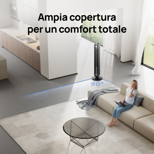 Dreo Ventilatore a Torre Ultra Silenzioso, 25dB, Potente 8 m/s, Ventilatori a Colonna con Telecomando, 4 Modalità, 8 Livel