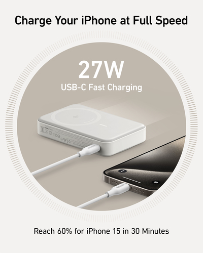 Power Bank ANKER MagGo A1654 - Traslucida - Per iPhone, Dispositivo USB tipo C, Universal - 1 tipo C da 15 W - 10000 mAh -