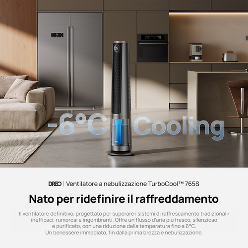 Dreo TurboCool 765S – Ventilatore a Nebulizzazione Smart 3-in-1: Raffredda fino a 6°C in 60s – Flusso d'Aria 10,4 m/s (18,