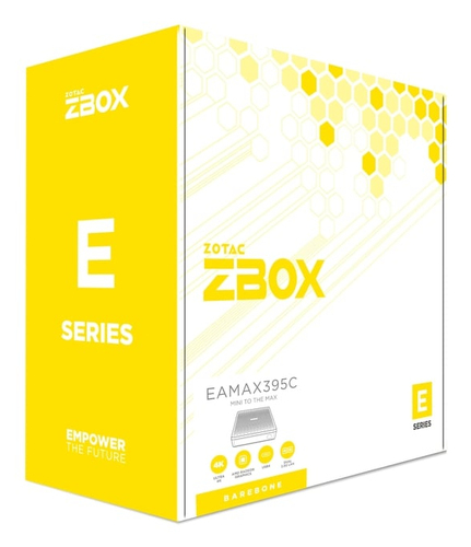 Zotac ZBOX MAGNUS EAMAX395C. Chassis type: 2.6L sized PC, Product type: Mini PC barebone. Supported memory types: LPDDR5X-
