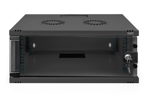 Digitus 4U Wall Mountable Enclosed Cabinet Rack Cabinet for Networking270 mm Rack Depth - Black - Glass, Sheet Steel - 60 