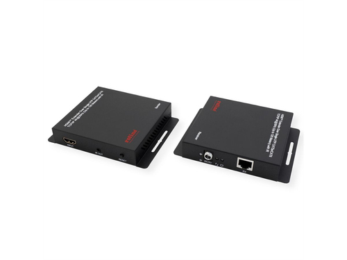 Roline Video-Extender-Transmitter/Receiver - Verkabelt - 120 m Reichweite - 2 x Netzwerk (RJ-45) - 1 x HDMI Ein - 1 x HDMI