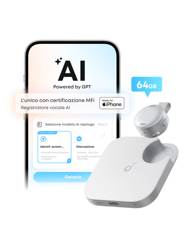 Anker soundcore Work Registratore Vocale AI, per Riunioni, con Trascrizione e Riassunti Automatici con AI, Indossabile, 64