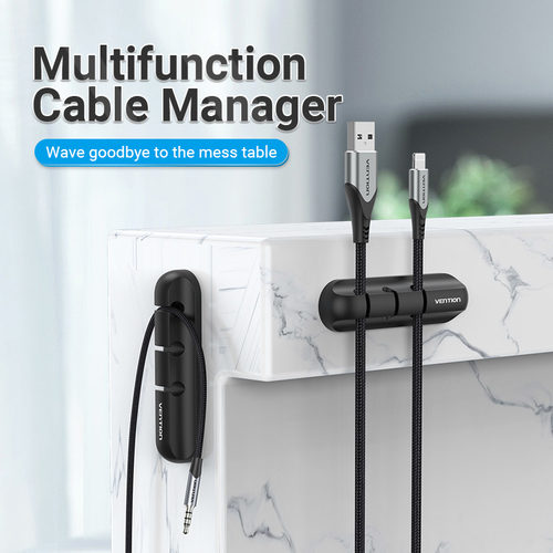 Vention Cable Organizer - Black - 2 Pack Pack - Cable Manager - Silica Gel