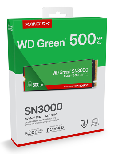 Unità stato solido WD Green SN3000 WDS500G4G0E-00CPS0 - M.2 2280 Interno - 500 GB - PCI Express NVMe (PCI Express NVMe 4.0