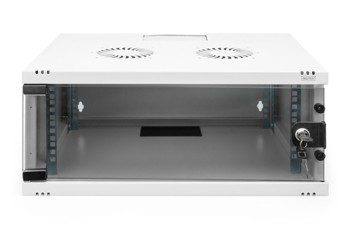 Digitus 4U Wall Mountable Enclosed Cabinet Rack Cabinet for Networking, Equipment - Light Grey - Glass, Sheet Steel - 60 k