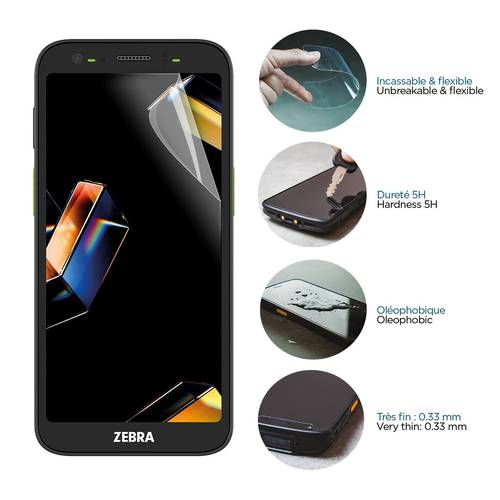 MOBILIS 5H Screen Protector for Zebra - Clear - 1 Unit - For AMOLED Mobile Computer - Anti-microbial - Anti-shock, Scratch