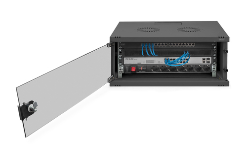 Digitus 4U Wall Mountable Enclosed Cabinet Rack Cabinet for Networking270 mm Rack Depth - Black - Glass, Sheet Steel - 60 