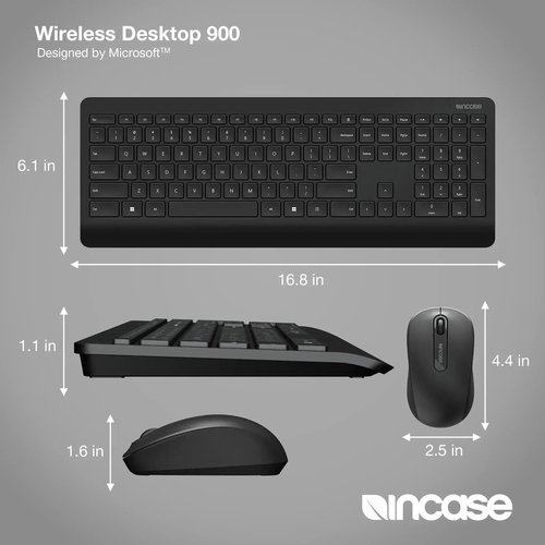 Incase Designed by Microsoft Wireless Desktop 900 Tastatur & Maus - Englisch (GB) - Tastatur, Kabellos USB, Schwarz - Maus