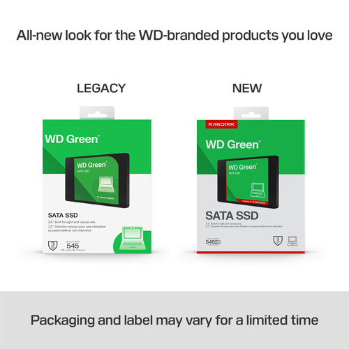 Western Digital Green WD ? SATA SSD 2,5"/7 mm POWERED BY SANDISK 500 GB. SSD capacity: 500 GB, SSD form factor: 2.5", Read