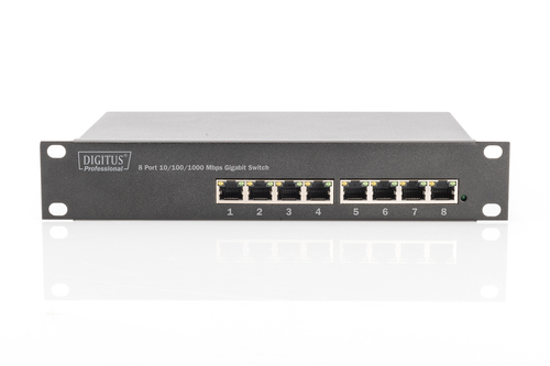 Digitus 10" Gigabit Ethernet Switch, 8-Port, Unmanaged. Switch type: Unmanaged. Basic switching RJ-45 Ethernet ports type: