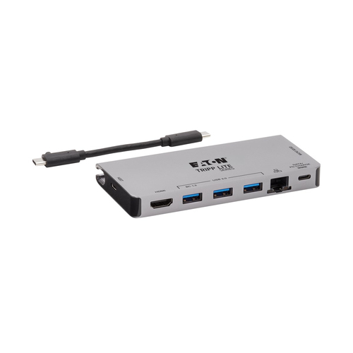 Tripp Lite U442-DOCK5D-GY USB-C Dock - 4K HDMI, USB 3.x (5Gbps), USB-A/C Hub Ports, GbE, Memory Card, 100W PD Charging, De