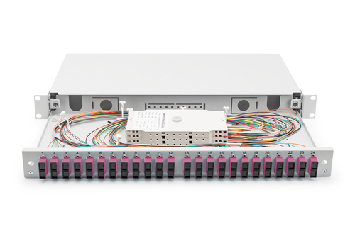 Digitus Fiber Optic Splice Box, Equipped, SC, OM4. Type: Cable management panel, Housing material: Steel, Product colour: 