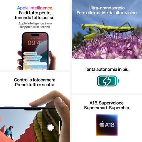 Apple iPhone 16 128GB Verde acqua. Dimensioni diagonale schermo: 15,5 cm (6.1""), Risoluzione del display: 2556 x 1179 Pix