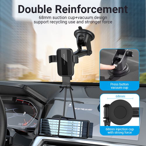Vention KCOB0 Car, Smartphone, Car Console, Desk SmartPhone Holder - 117.6 mm x 73 mm x 161.9 mm x - ABS, Silicone Box - B