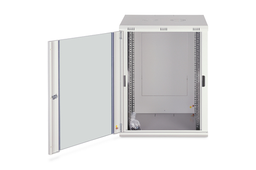 Digitus Dynamic-N 16U Wall Mountable Enclosed Cabinet Rack Cabinet for Networking, Server - Light Grey - Glass, Steel, She