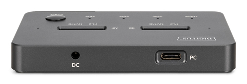 Digitus NVMe cloning station USB3.1 Gen2 Type-C NVMe M.2 SSD enclosure. Storage media type: SSD, Storage drive interface: 