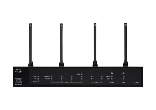 Cisco RV340W. Banda wi-fi: Dual-band (2,4 GHz / 5 GHz), Padrão Wi-Fi máximo: Wi-Fi 5 (802.11ac), Velocidade de transferênc