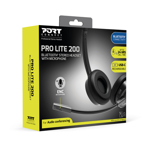 Port Connect PRO LITE 200 Wired/Wireless Over-the-head, On-ear Stereo Headset - Microsoft Teams Certification - Binaural -