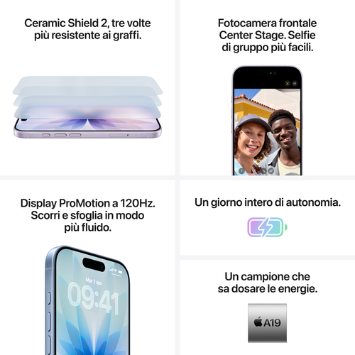 Apple iPhone 17 256GB Azzurro Nebbia. Dimensioni diagonale schermo: 16 cm (6.3"), Risoluzione del display: 2622 x 1206 Pix