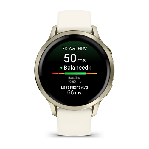 Garmin Venu 4 Smart Watch - Lunar Gold Case Color - Bone Band Color - Stainless Steel, Metal Body Material - Fiber Reinfor
