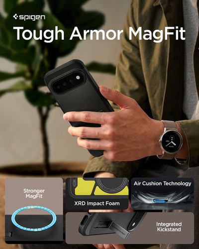 Spigen Tough Armor Case for Google Pixel 11 Smartphone - Black - Wireless Charging Compatible