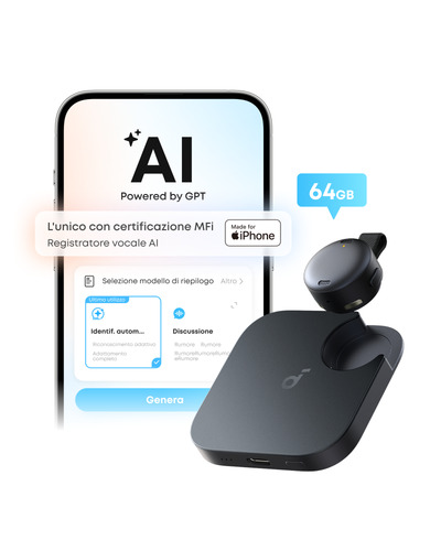 Anker soundcore Work Registratore Vocale AI, per Riunioni, con Trascrizione e Riassunti Automatici con AI, Indossabile, 64
