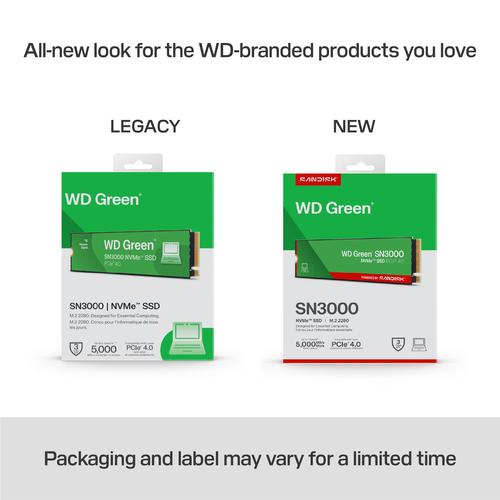 Unità stato solido Western Digital Green SN3000 WDS100T4G0E-00CPS0 - M.2 2280 Interno - 1 TB - PCI Express NVMe (PCI Expre