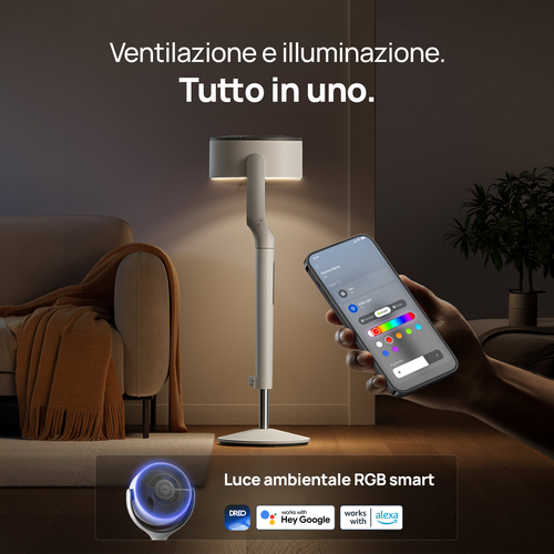 Dreo TurboPoly 565S – Ventilatore Circolatore Smart con Tecnologia TurboWind – Gittata 30,5m, Flusso d'Aria 3D, Luce RGB, 