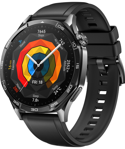 Huawei GT 5 Smart Watch - 46 mm Case Width - Black Body Color - Black Band Color - Stainless Steel Case Material - Fluoroe