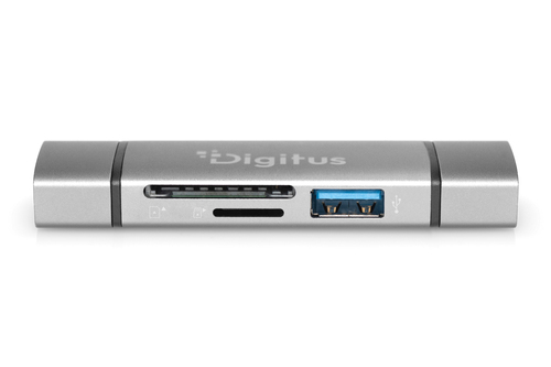 Digitus USB-Hub/Flash-Kartenleser - USB 2.0 Typ A, USB 2.0 Typ C - 60 MB/s, 640 MB/s - Smartphone, Tablet, Notebook, Flash