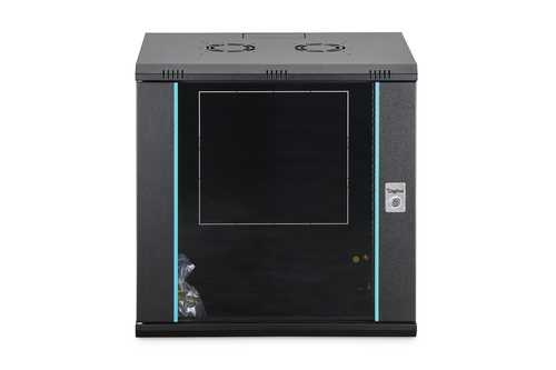 Digitus Dynamic-N 12U Wall Mountable Enclosed Cabinet Rack Cabinet for Networking, Server - Black - Steel, Glass, Sheet St