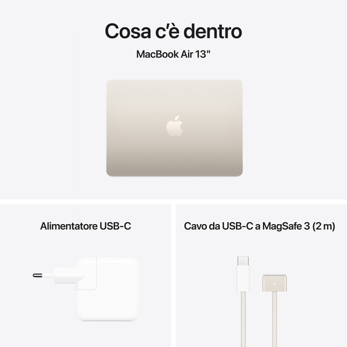 Computer portatile - Apple MacBook Air MW103T/A 34,5 cm (13,6") - Apple M4 - 16 GB - 512 GB SSD - Italiano Tastiera - luce