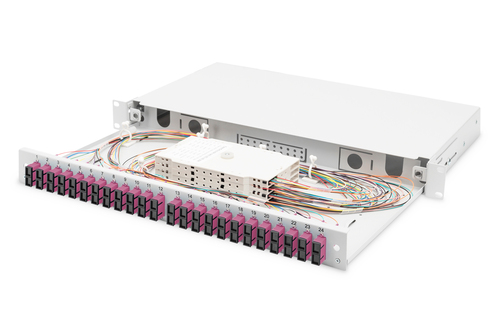 Digitus Fiber Optic Splice Box, Equipped, SC, OM4. Type: Cable management panel, Housing material: Steel, Product colour: 