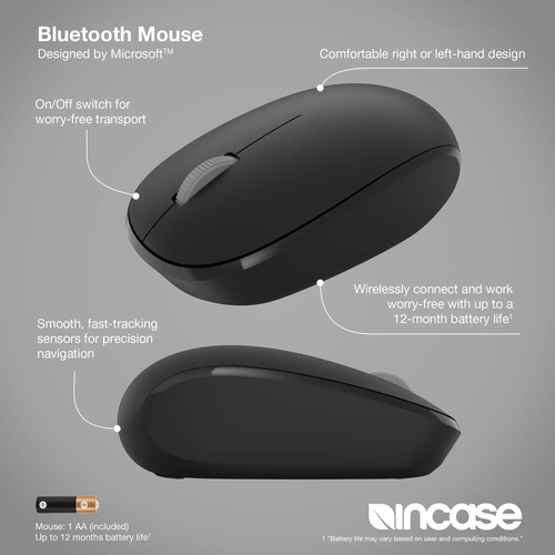 Incase Designed by Microsoft Maus - Bluetooth - Schwarz - Kabellos - Scroll-Rad - Symmetrisch - 1 x AA Battery Supported