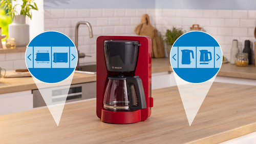 Coffee Maker Bosch TKA3M134 1200 W - Rosso profondo, Nero, Grigio - 1,40 L - Vetro Carafe
