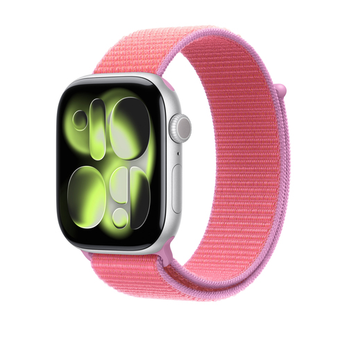 Apple Adjustable Smartwatch Band - One Size - Hook & Loop Attachment - Bright Guava - Nylon, Polyester