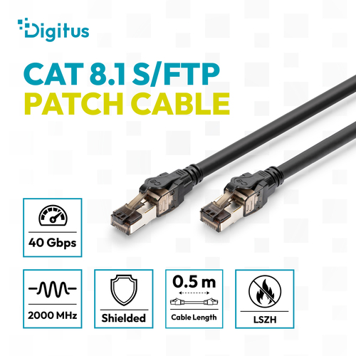 Digitus CAT 8.1 S/FTP patch cable, 3 m, 10 pieces. Cable length: 3 m, Cable standard: Cat8.1, Cable shielding: S/FTP (S-ST