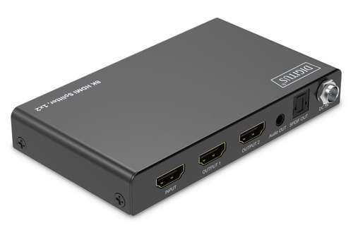 Digitus 8K HDMI Splitter, 1x2. Video Porttyp: HDMI, Teilnehmerausgang: 2x HDMI. Maximale Auflösung: 7680 x 4320 Pixel, Pro